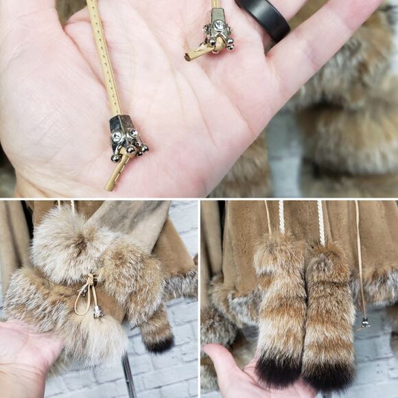 Karen Rizzi Brown Mink Fur Coat Suede Sleeves Drawstring Waist Fits a S/M - Picture 9 of 12